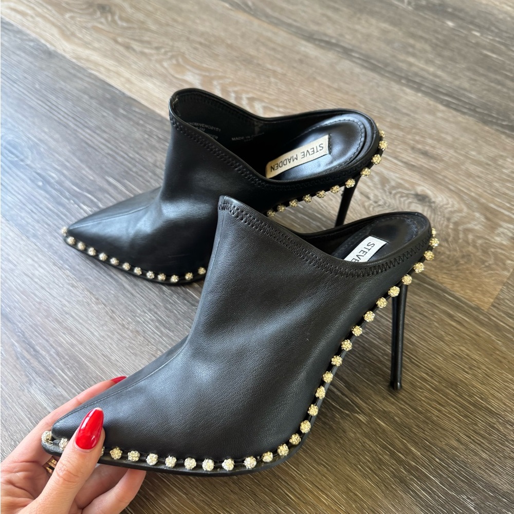Steve Madden Black Studded Women's Mules